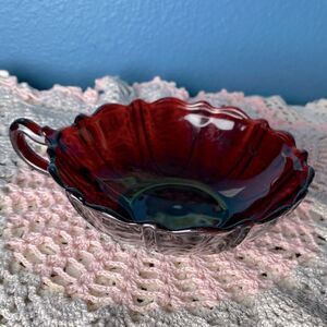 Anchor hocking ruby red single handle berry bowl, trinket, jewelry, keys,rings